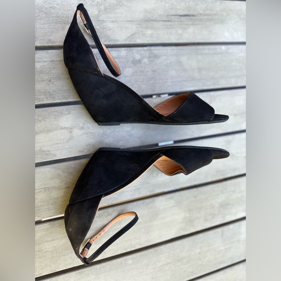 H&M Premium Collection Black Suede Wedge Heels Size 10 - Picture 4 of 5